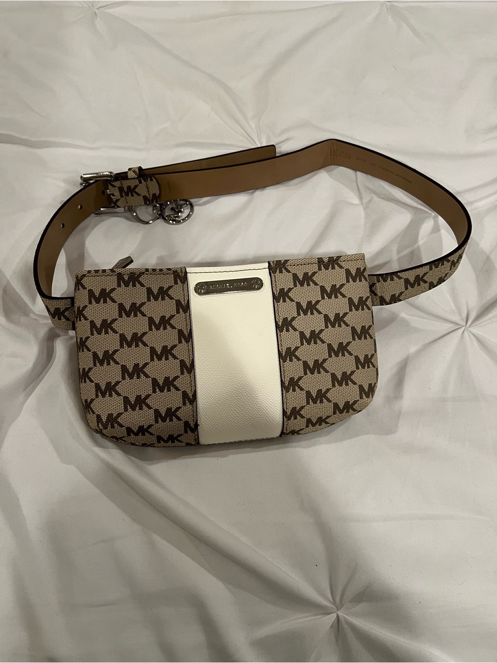 Michael Kors Brown Logo Crossbody with Cream Center Panel